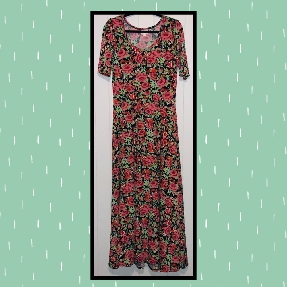 LULAROE New Maria Black with pink and red flowers maxi Lg